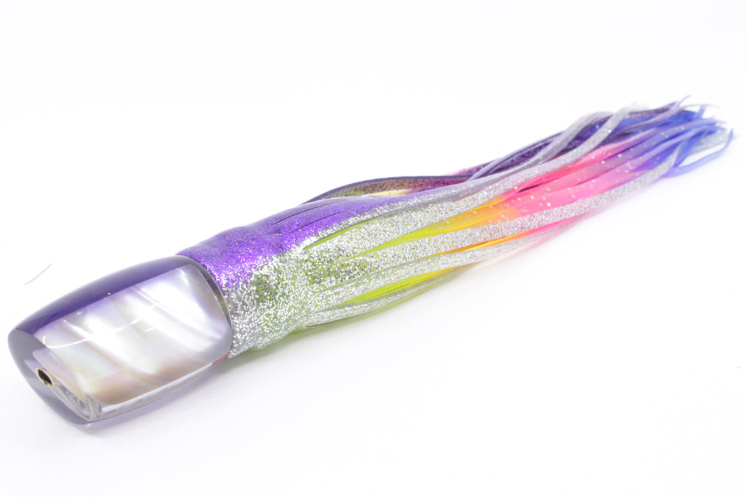 Crampton Baits Real White MOP Purple Back Small DT 9" 4oz Skirted Purple-Silver/Rainbow