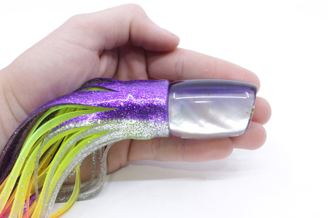 Crampton Baits Real White MOP Purple Back Small DT 9" 4oz Skirted Purple-Silver/Rainbow