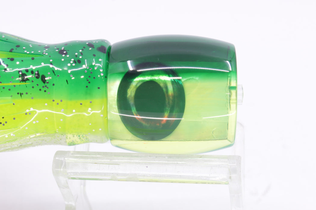 Moyes Lures Chartreuse MOP Green Back Taxi Eyes Large Tang 9" 3oz Skirted Mahi