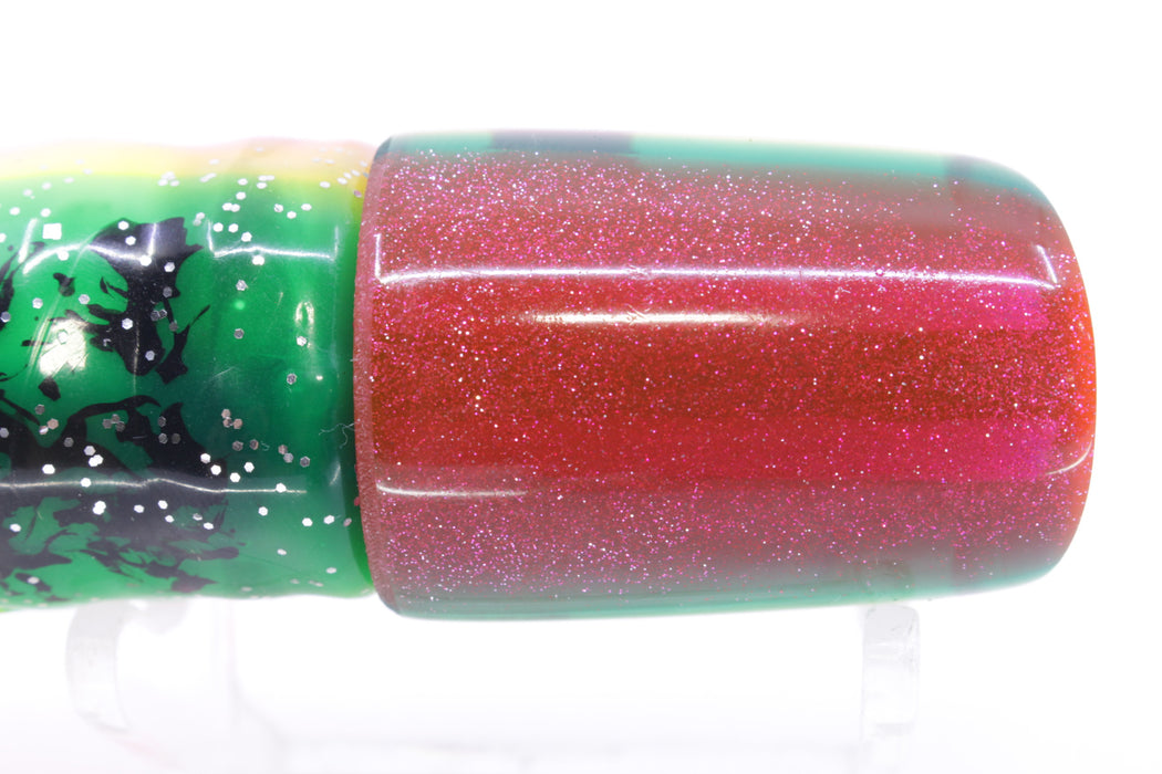 Coggin Lures White Rainbow Glass Pink-Blue-Yellow Back Small Slant Bogie 9" 4oz Skirted