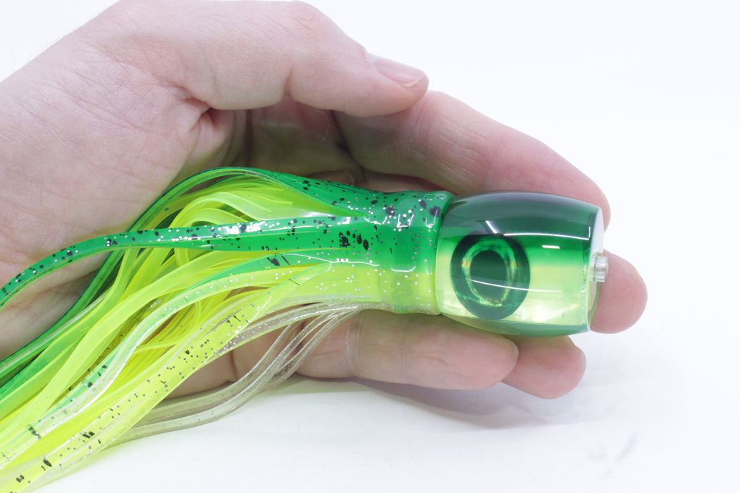 Moyes Lures Chartreuse MOP Green Back Taxi Eyes Large Tang 9" 3oz Skirted Mahi