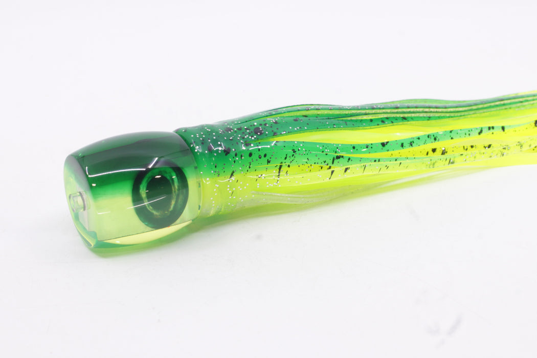 Moyes Lures Chartreuse MOP Green Back Taxi Eyes Large Tang 9" 3oz Skirted Mahi