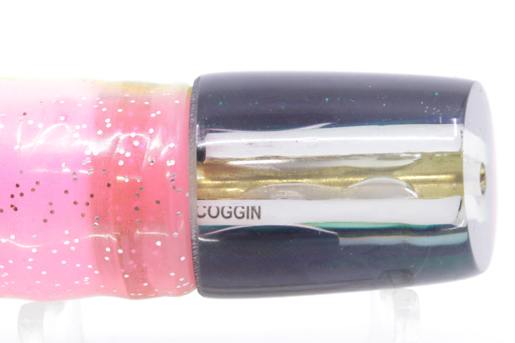 Coggin Lures White Rainbow Glass Pink-Blue-Yellow Back Small Slant Bogie 9" 4oz Skirted