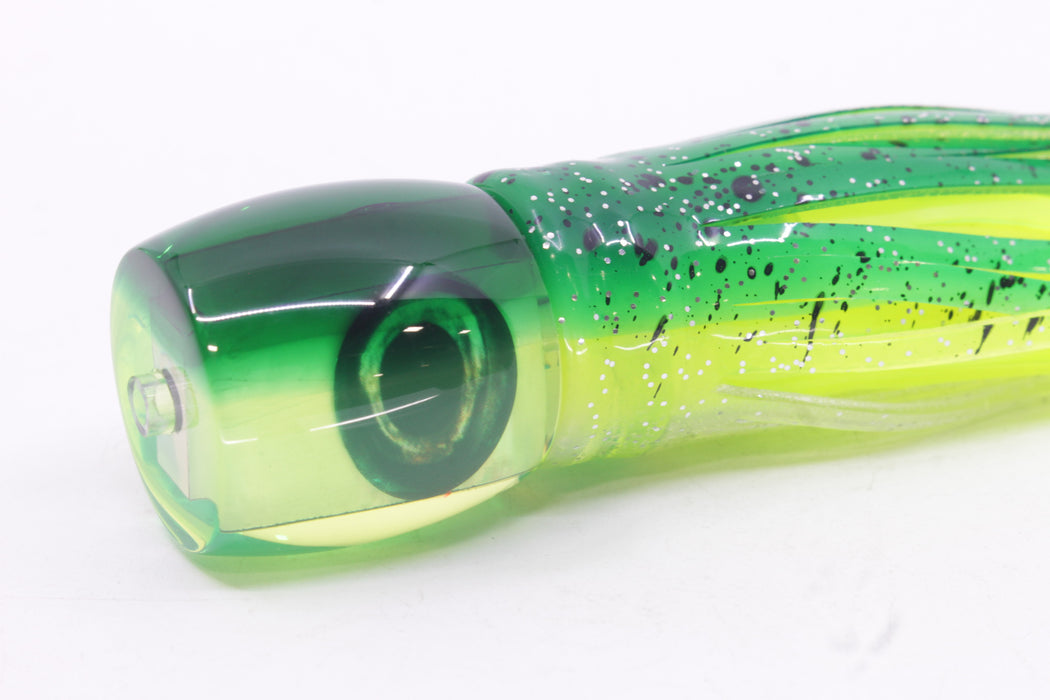 Moyes Lures Chartreuse MOP Green Back Taxi Eyes Large Tang 9" 3oz Skirted Mahi