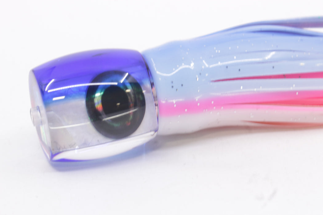 Moyes Lures White MOP Blue Back Taxi Eyes Large Tang 9" 3oz Skirted Salmon