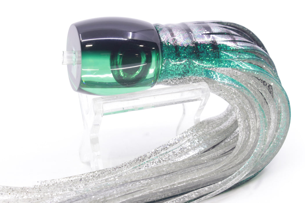 Moyes Lures Green Rainbow Black Back Taxi Eyes Large Tang 9" 3oz Skirted Green Aurora