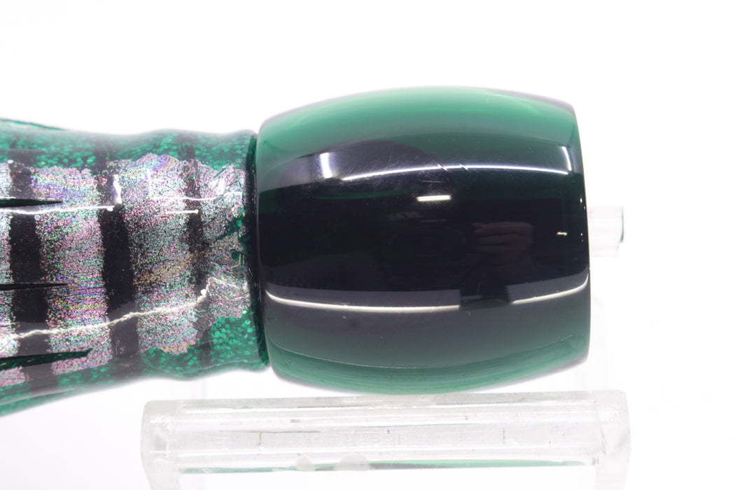 Moyes Lures Green Rainbow Black Back Taxi Eyes Large Tang 9" 3oz Skirted Green Aurora