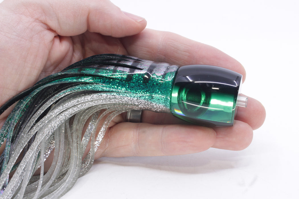 Moyes Lures Green Rainbow Black Back Taxi Eyes Large Tang 9" 3oz Skirted Green Aurora