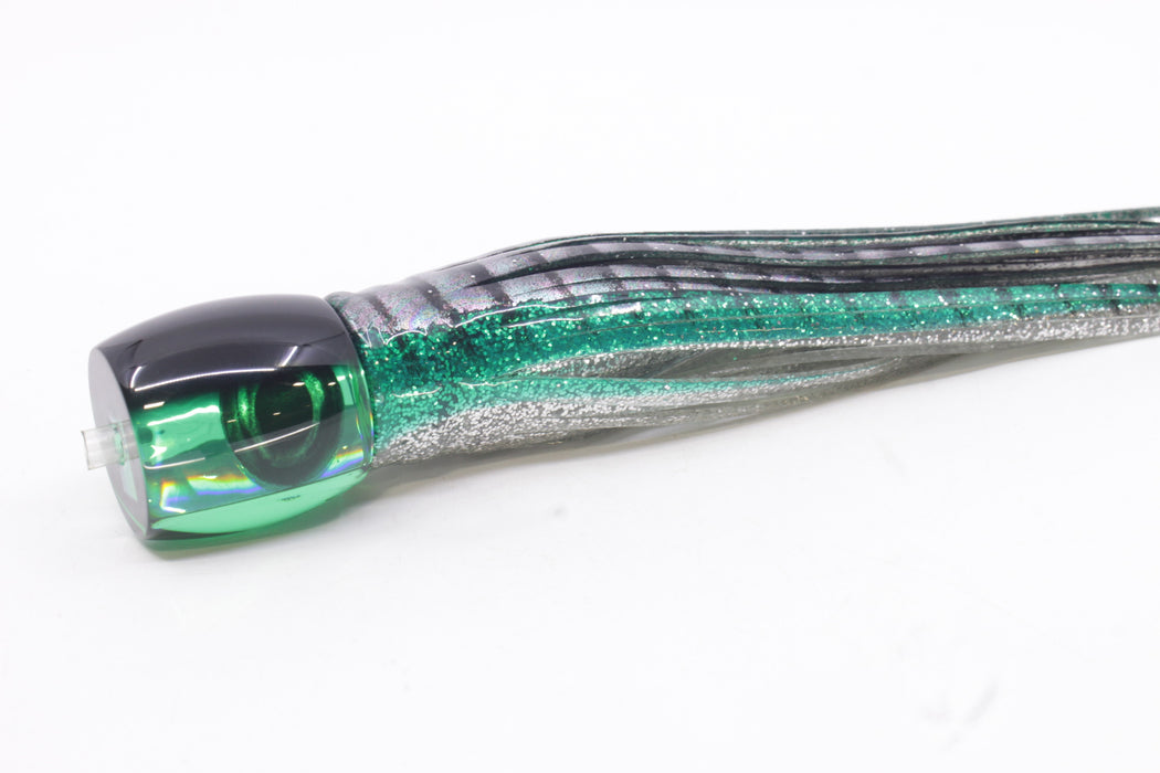 Moyes Lures Green Rainbow Black Back Taxi Eyes Large Tang 9" 3oz Skirted Green Aurora