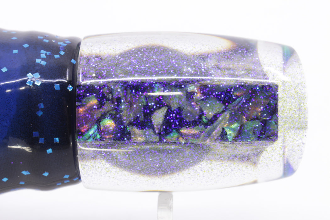 Moyes Lures S&P Blue Glitter Back Taxi Eyes Kaiwi 10" 4.5oz Skirted Blue & Black Bars-Purple