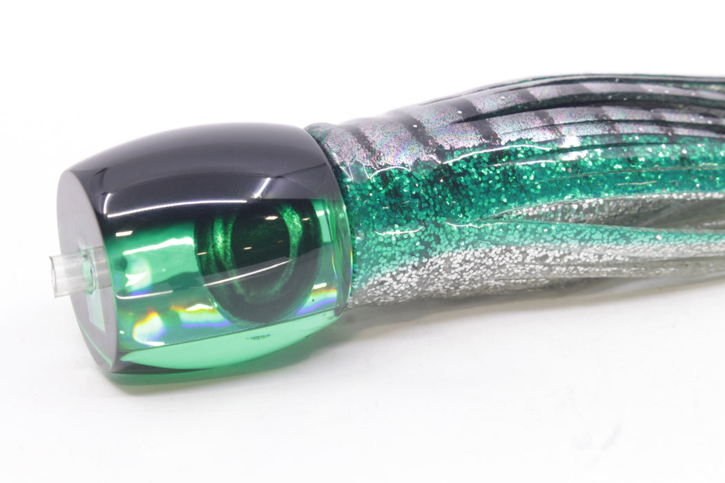 Moyes Lures Green Rainbow Black Back Taxi Eyes Large Tang 9" 3oz Skirted Green Aurora