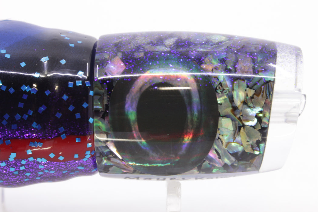 Moyes Lures S&P Blue Glitter Back Taxi Eyes Kaiwi 10" 4.5oz Skirted Blue & Black Bars-Purple