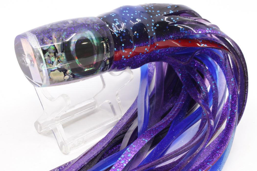 Moyes Lures S&P Blue Glitter Back Taxi Eyes Kaiwi 10" 4.5oz Skirted Blue & Black Bars-Purple