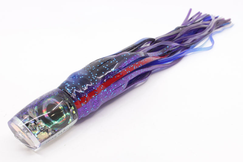 Moyes Lures S&P Blue Glitter Back Taxi Eyes Kaiwi 10" 4.5oz Skirted Blue & Black Bars-Purple