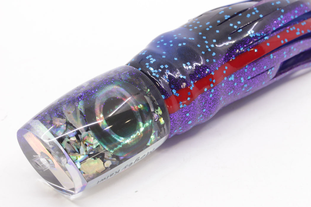 Moyes Lures S&P Blue Glitter Back Taxi Eyes Kaiwi 10" 4.5oz Skirted Blue & Black Bars-Purple