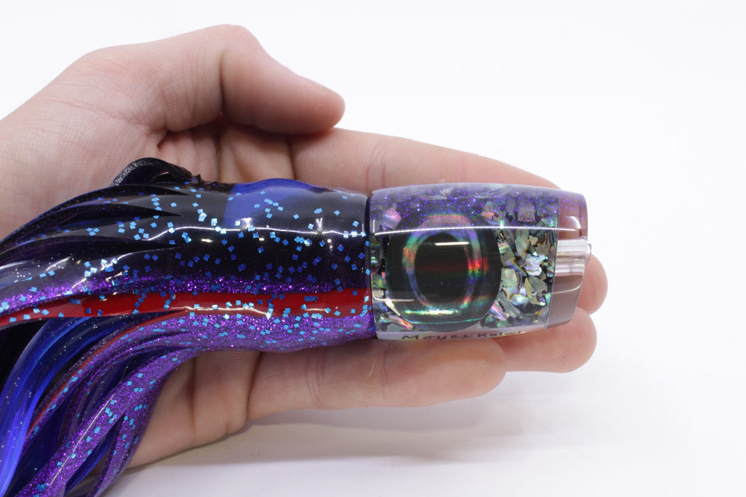 Moyes Lures S&P Blue Glitter Back Taxi Eyes Kaiwi 10" 4.5oz Skirted Blue & Black Bars-Purple