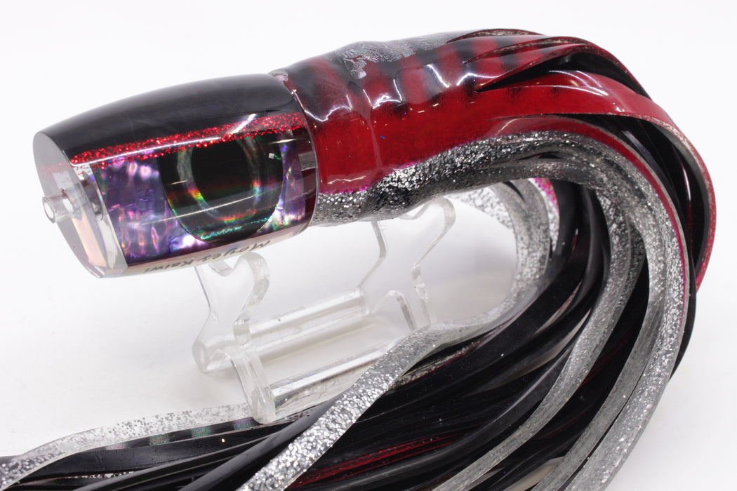 Moyes Lures Rainbow MOP Black-Red Back Taxi Eyes Kaiwi 10" 4.5oz Skirted Red Aurora