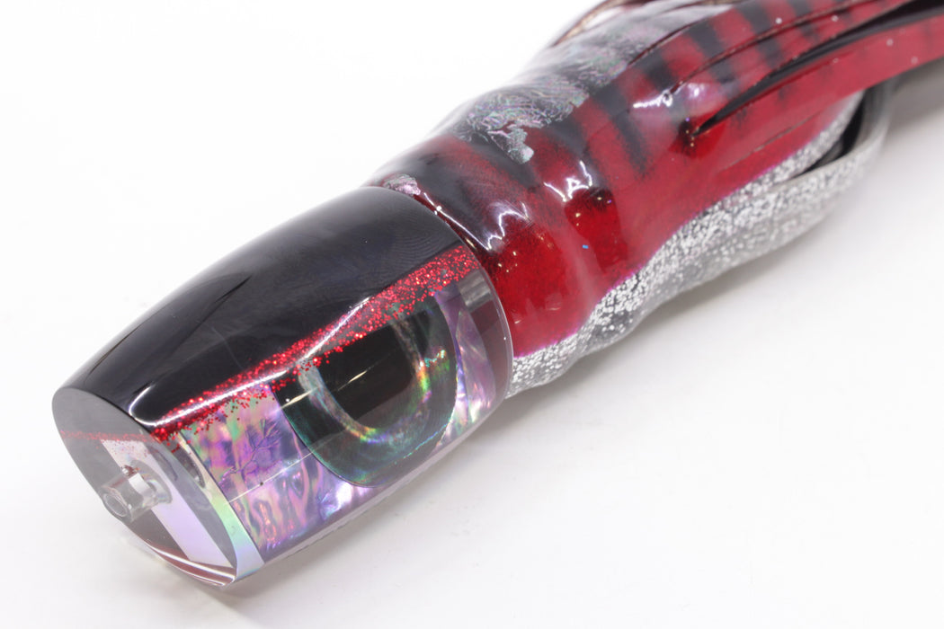 Moyes Lures Rainbow MOP Black-Red Back Taxi Eyes Kaiwi 10" 4.5oz Skirted Red Aurora