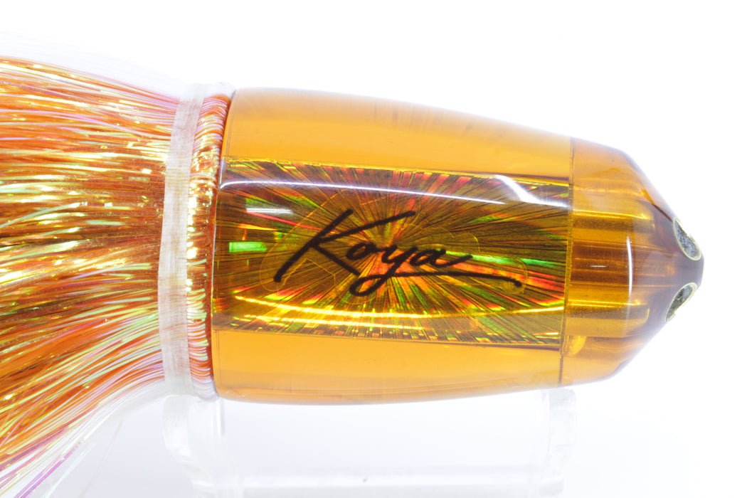 Koya Lures Amber Rainbow Starburst 4-Hole Bullet 9"+ 7oz Flashabou Orange-White/Black GZE