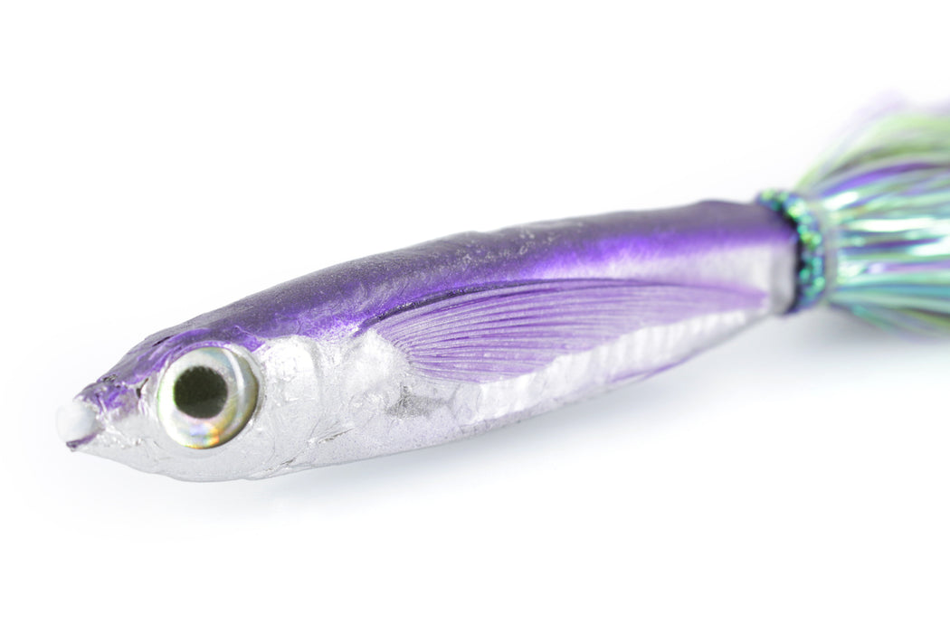 Aloha Lures Silver Rainbow Purple Back Slapstick 5" 5.5oz Strobez Mixed Purple-Green