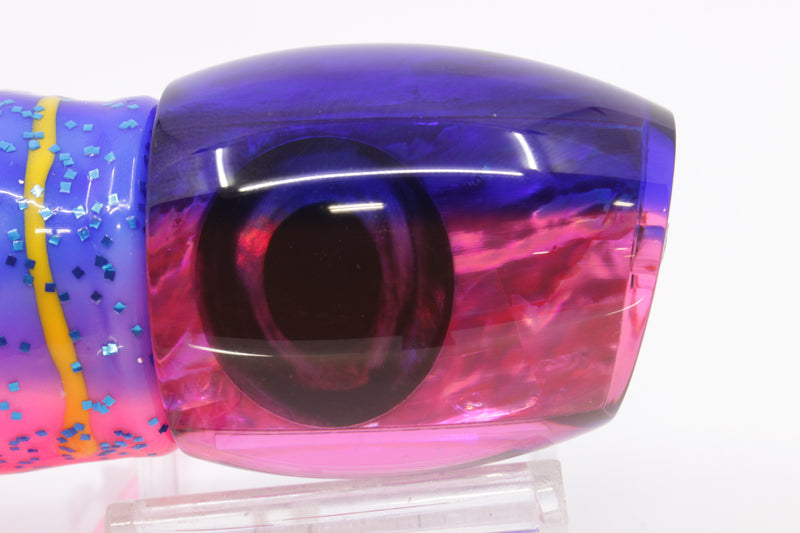 Moyes Lures Pink Awabi Blue Back Taxi Eyes Medium Blaster 12" 8oz Skirted Blue-Pink/White