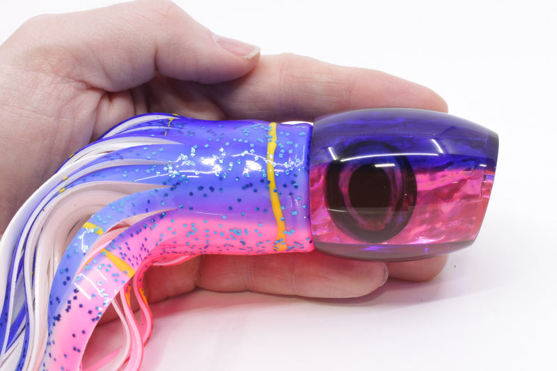 Moyes Lures Pink Awabi Blue Back Taxi Eyes Medium Blaster 12" 8oz Skirted Blue-Pink/White