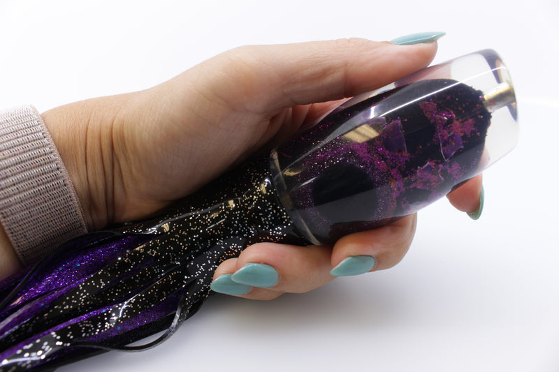 Coggin Lures Black-Purple S&P Cracked Purple MOP Copalure 45 Fish Head 12" 7oz Skirted