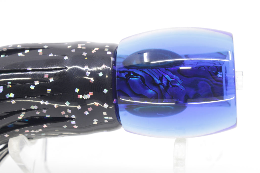 Moyes Lures Paua Shell Blue Back Taxi Eyes Large Tang 9" 3oz Skirted Black Aurora