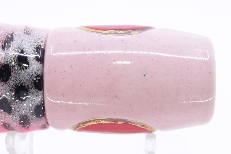 Mark White Lures Pink 4-Hole Pusher-Cupped Face 9"+ 7.6oz Skirted White-Black Dots