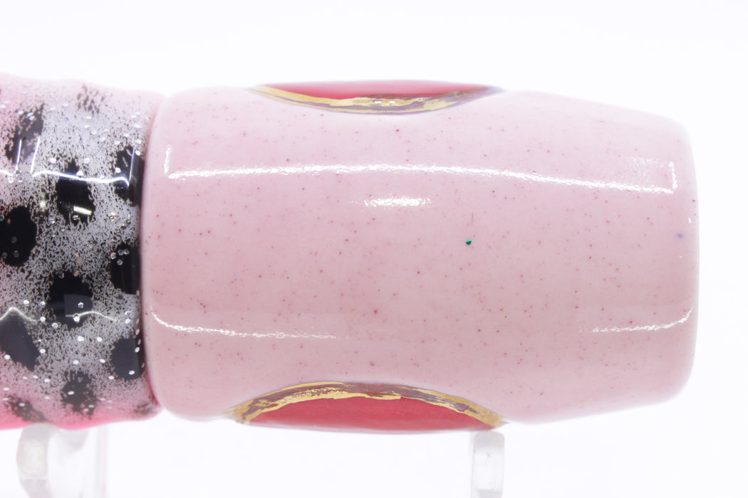 Mark White Lures Pink 4-Hole Pusher-Cupped Face 9"+ 7.6oz Skirted White-Black Dots