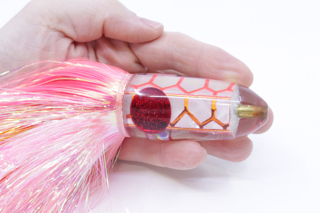 Ganku Lures White MOP-Pink "Cowfish" Long Bullet 9" 7oz Flashabou Pink