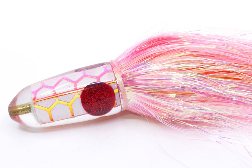 Ganku Lures White MOP-Pink "Cowfish" Long Bullet 9" 7oz Flashabou Pink