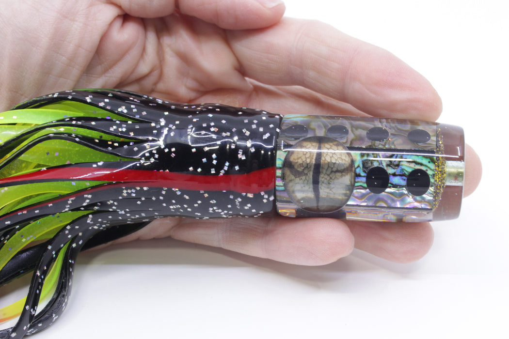 Ganku Lures Black "Gojira" #2 Can Pusher 9" 6.5oz Skirted Black/Rainbow