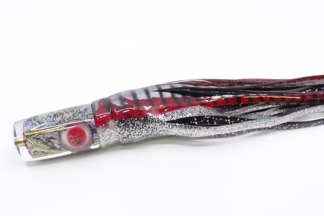 Ganku Lures Heart of Paua Shell Resin Eyes #2 Can Pusher 9" 6.5oz Skirted Red Aurora