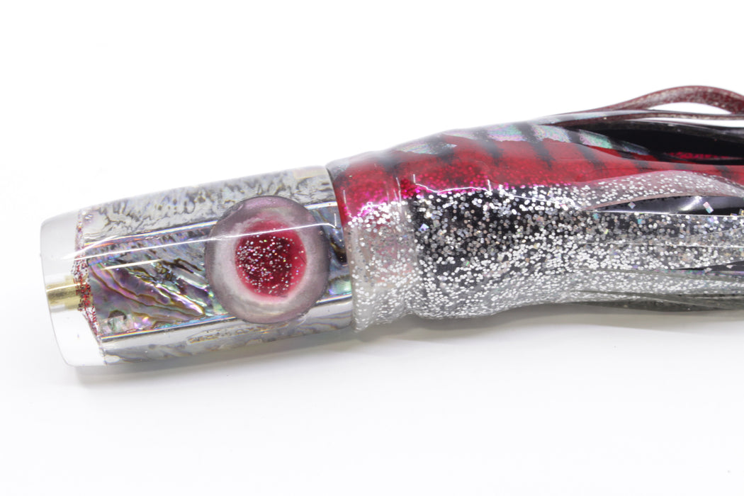 Ganku Lures Heart of Paua Shell Resin Eyes #2 Can Pusher 9" 6.5oz Skirted Red Aurora