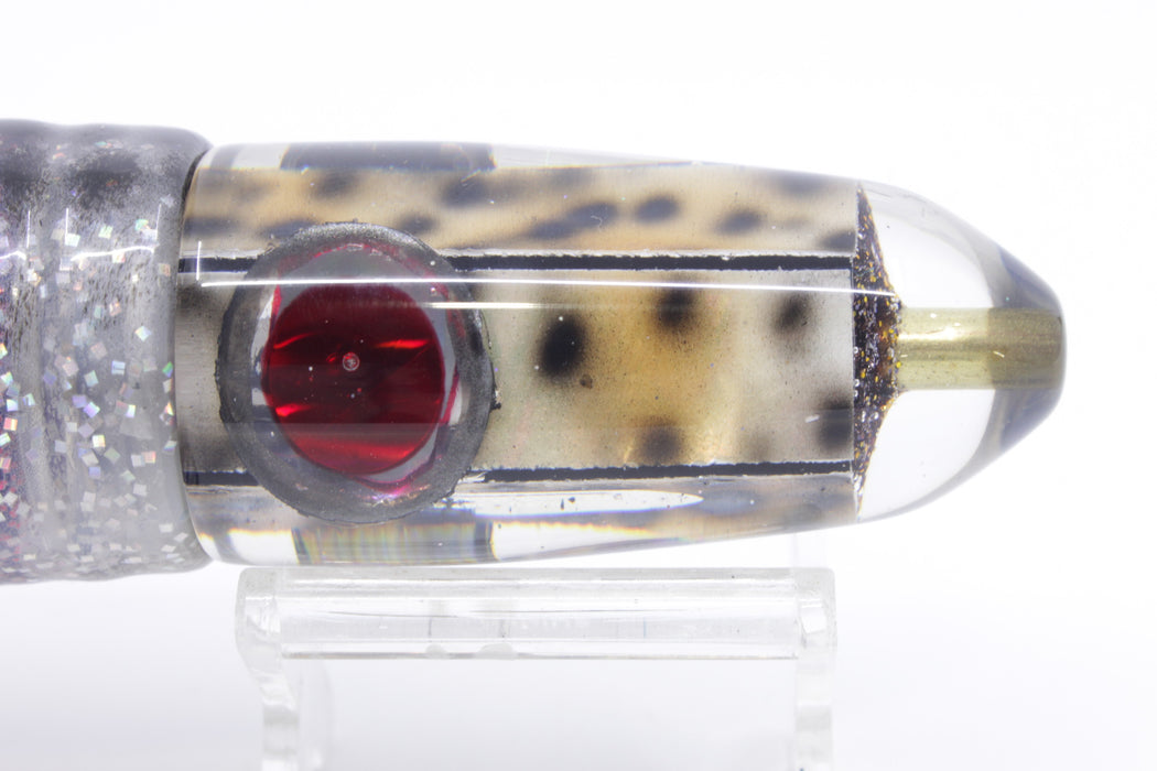 Ganku Lures "Tiger Cowrie" Red-Silver Eyes Long Bullet 9" 8.5oz Skirted Milky White/Plum