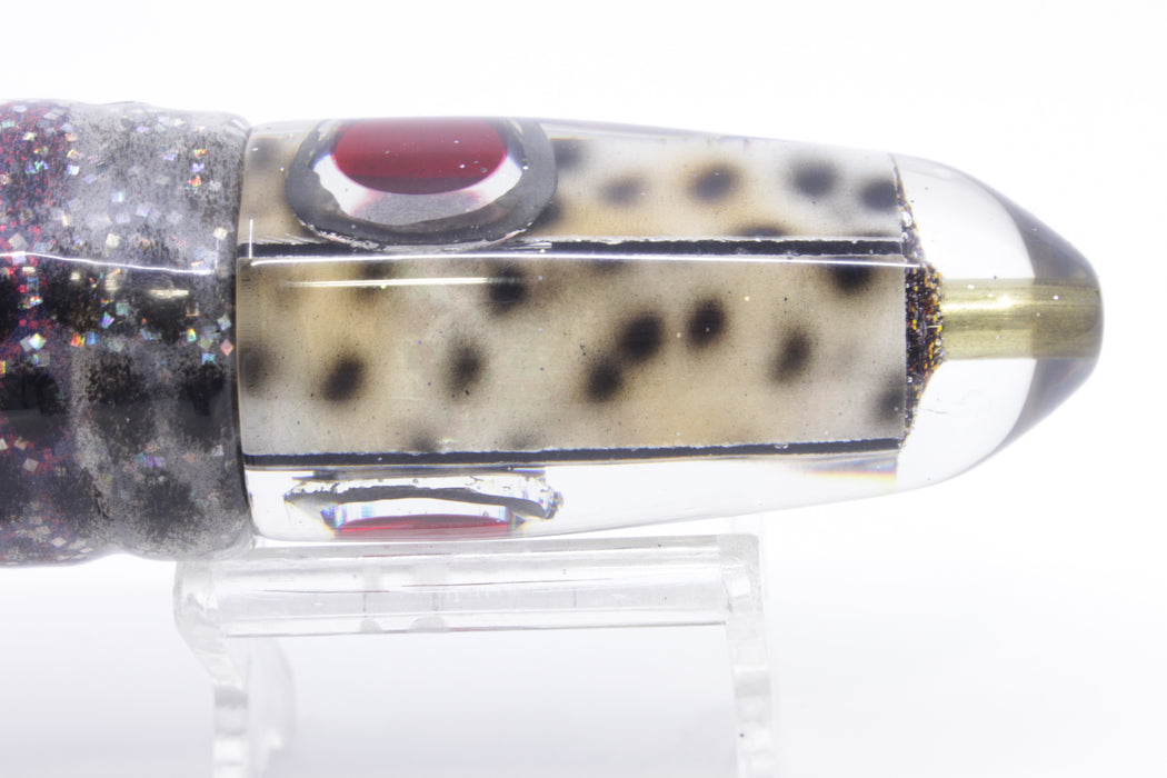 Ganku Lures "Tiger Cowrie" Red-Silver Eyes Long Bullet 9" 8.5oz Skirted Milky White/Plum