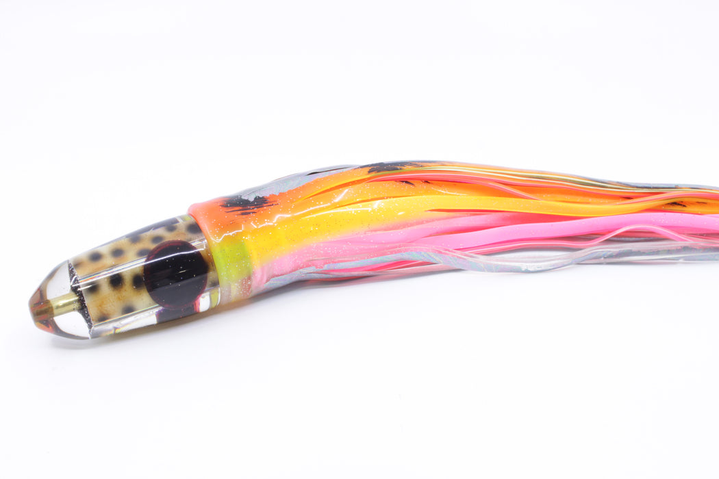 Ganku Lures "Tiger Cowrie" Black-Red Eyes Bullet 10" 8.2oz Skirted Orange Aurora/Pink