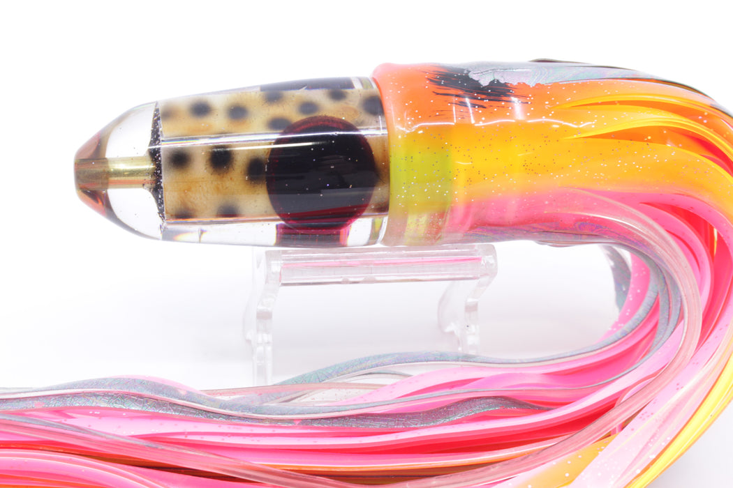 Ganku Lures "Tiger Cowrie" Black-Red Eyes Bullet 10" 8.2oz Skirted Orange Aurora/Pink