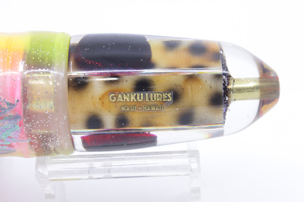 Ganku Lures "Tiger Cowrie" Black-Red Eyes Bullet 10" 8.2oz Skirted Orange Aurora/Pink