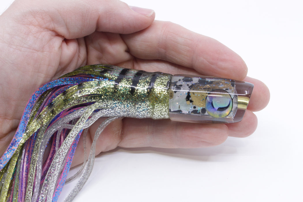 Ganku Lures Black-Gold-Gray MOP "Cuttlefish" #1 Short Cut Face 7" 3oz Skirted Yellow Aurora