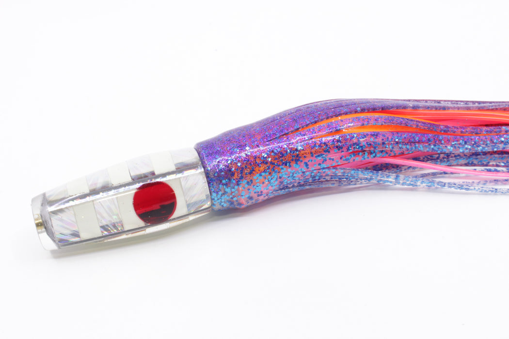 Ganku Lures White-Silver Starburst "Glow Zebra" Longneck Pusher 7" 5oz Skirted Purple-Blue