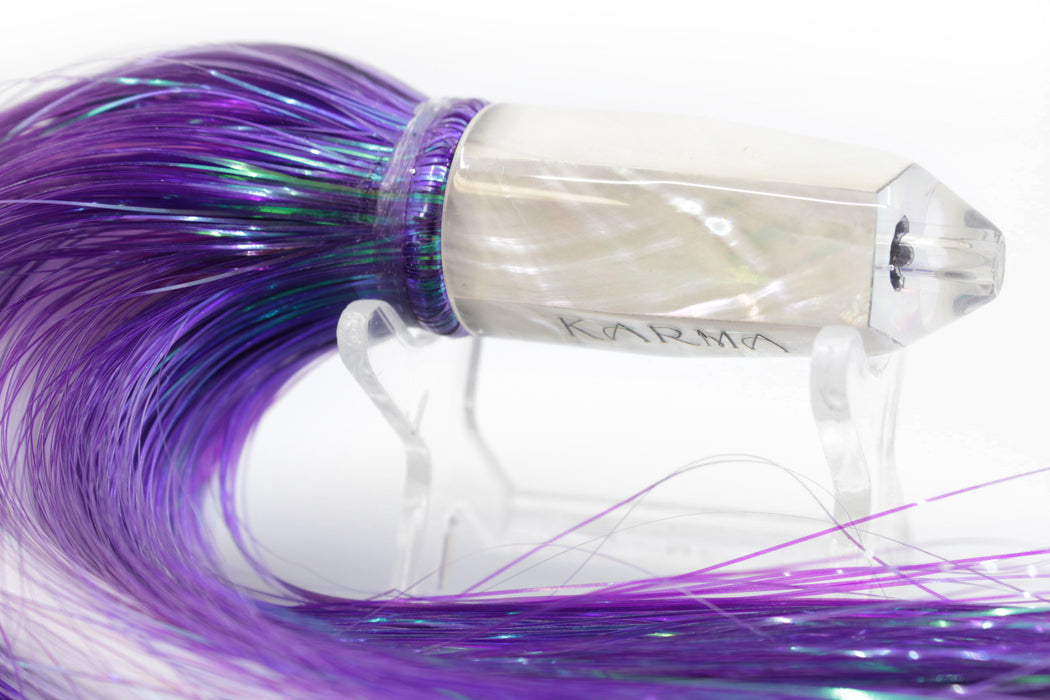 Koya Lures White MOP Karma Bullet 7" 3.3oz Strobez Flashabou Purple-White