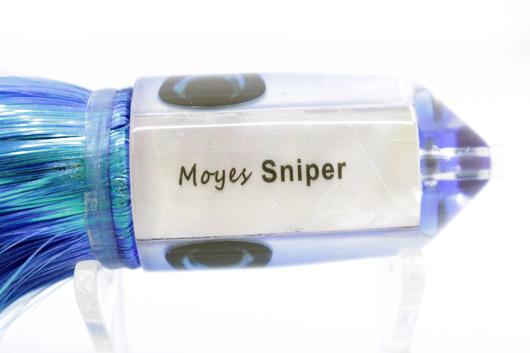 Moyes Lures White MOP Blue Back 2-Hole Small Sniper Jet 9" 5.7oz Strobez Flashabou