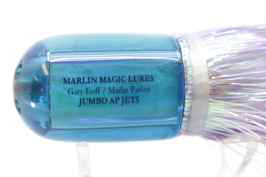 Marlin Magic Lures Ice Blue Abalone Jumbo AP Jet 9" 6oz Flashabou Purple-White