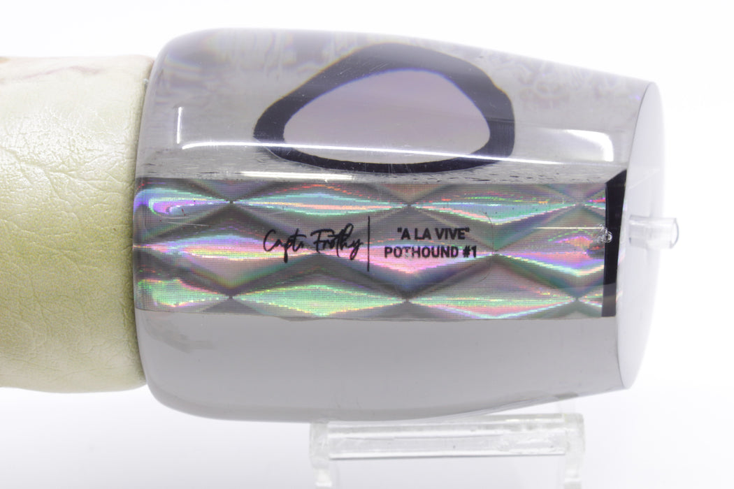 A La Vive Lures Gray Oil Slick Iridescent Eyes XL Pothound 16" 15.7oz ALV Fire Mackerel