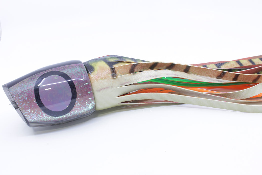 A La Vive Lures Gray Oil Slick Iridescent Eyes XL Pothound 16" 15.7oz ALV Fire Mackerel