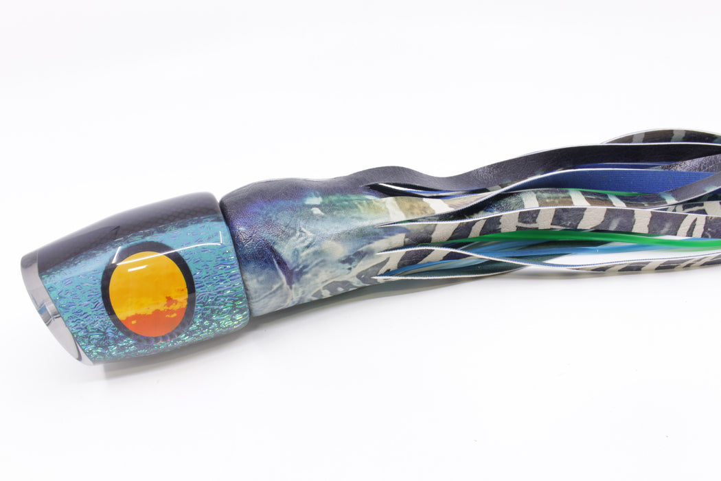 A La Vive Lures Blue Oil Slick Orange Eyes Large Pothound 14" 10.5oz ALV Wahoo