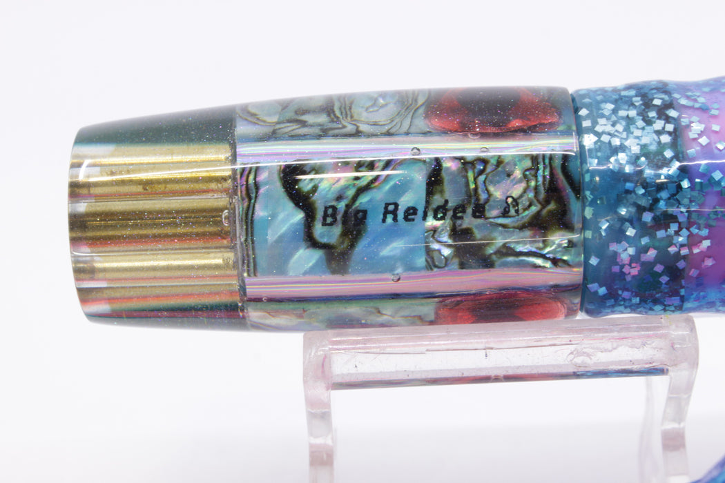 Big Reidee Lures Blue Bubble Gum Paua Shell Blue Back 4-Hole Pusher 9" 6.6oz Skirted