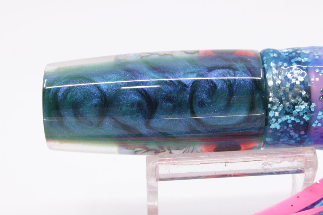 Big Reidee Lures Blue Bubble Gum Paua Shell Blue Back 4-Hole Pusher 9" 6.6oz Skirted